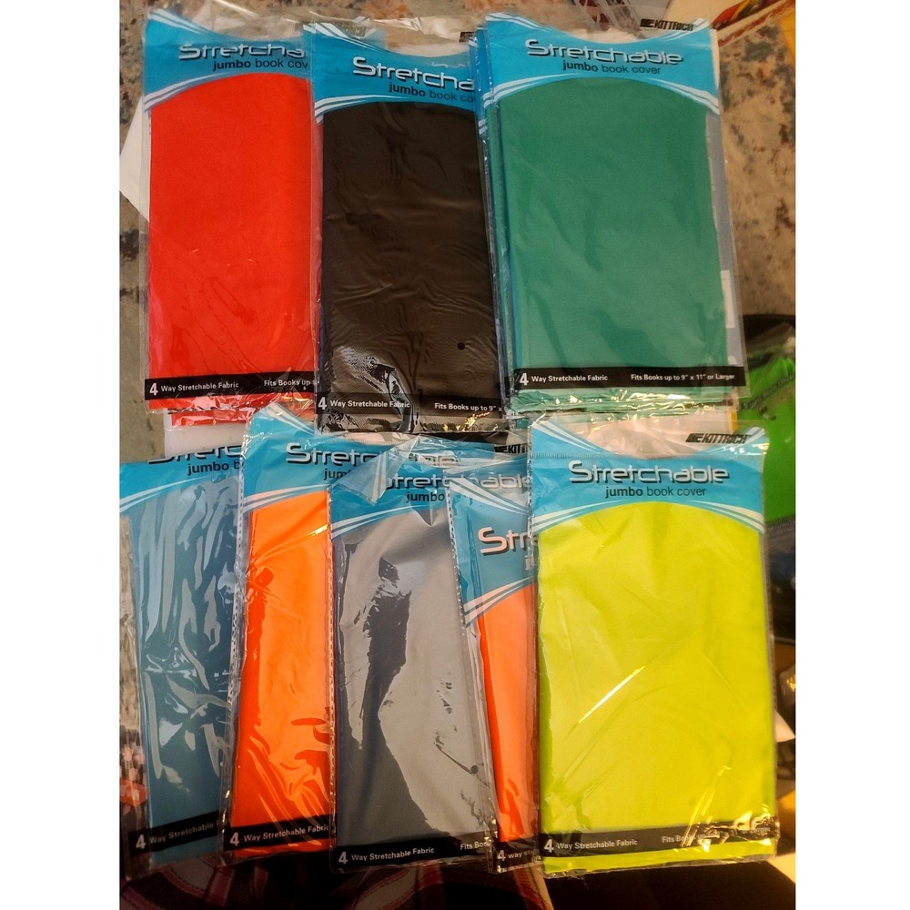Lot of 12 Kittrich Stretchable Jumbo Book Covers Fabric Multi Color 9x11in